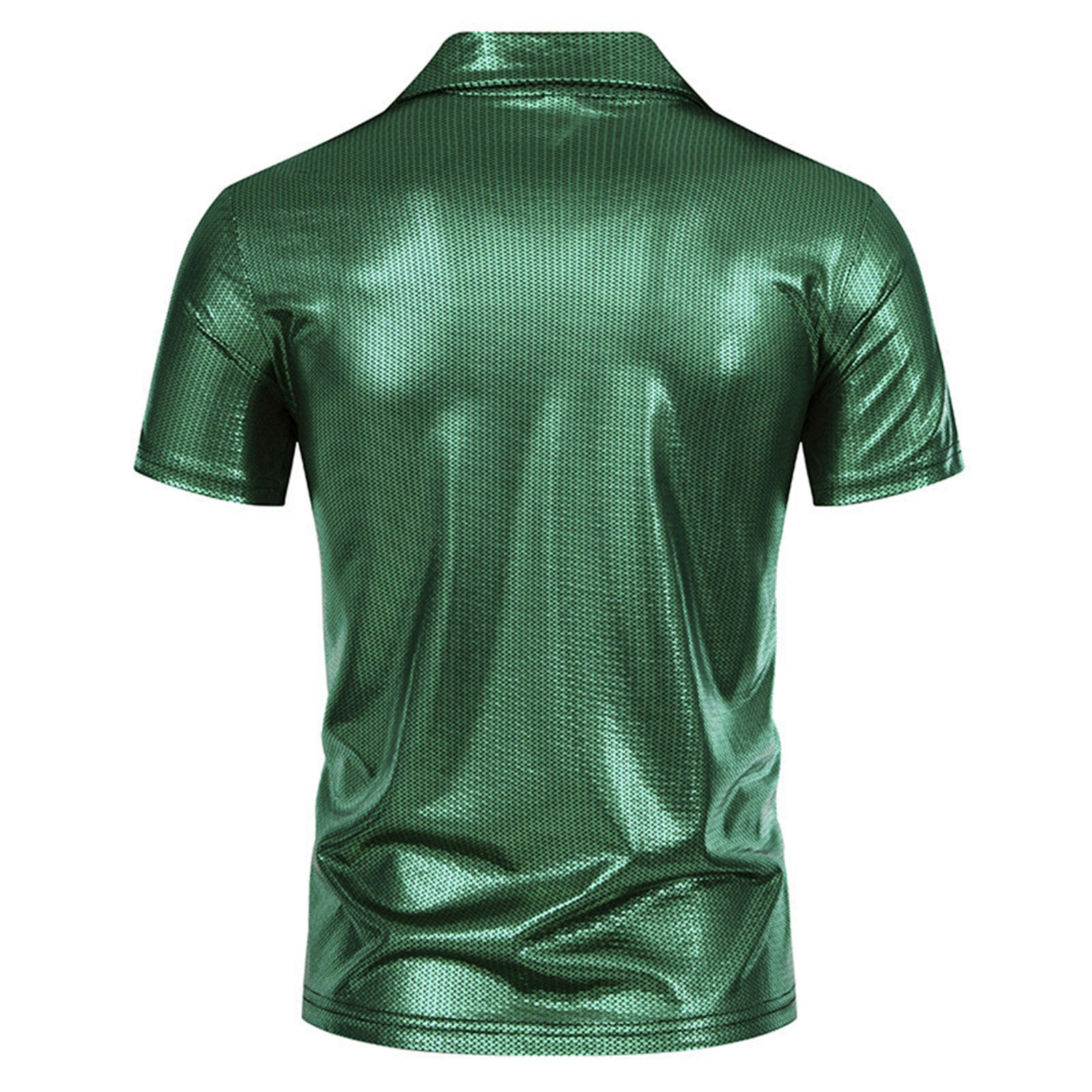 thumbnail image 4 of Camisa informal de diseño elegante y brillante para hombre, ideal para vacaciones: material PU, transpirable, ligera, lavable a máquina, para fiestas y uso diario., 4 of 4